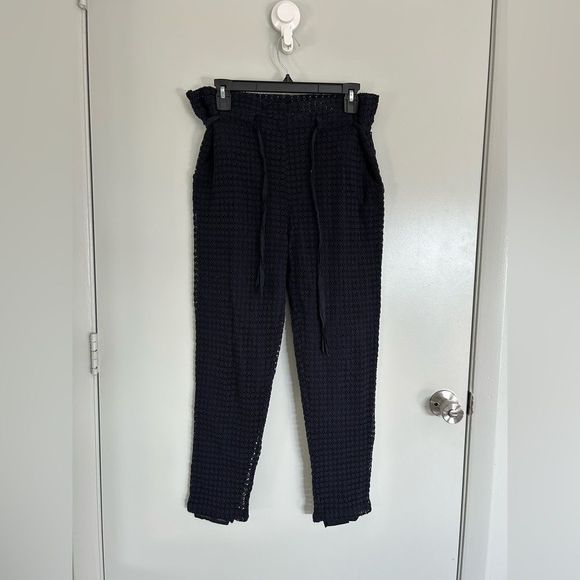 Uterque Crochet Lace Pants Navy Blue L Large Self Tie Like New Condition - Picture 1 of 10